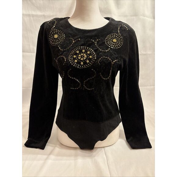 Vintage Oleg Cassini‎ beaded velour bodysuit vintage medium - Picture 1 of 9